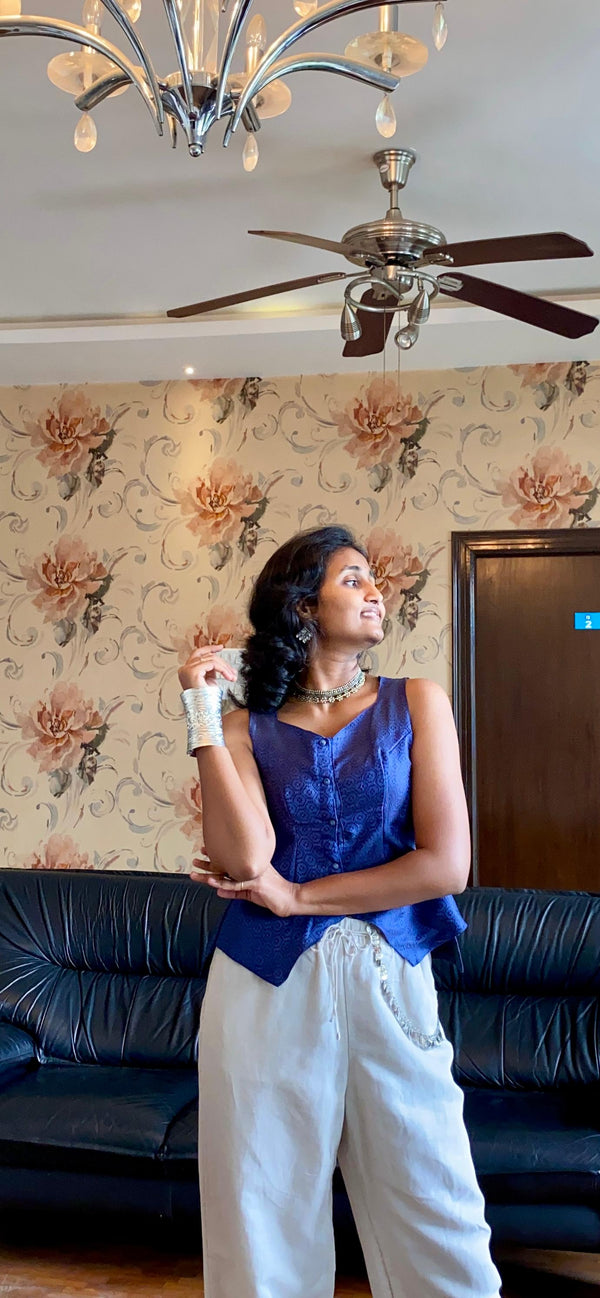 Royal Blue Desi Waistcoat  Khan Cotton.