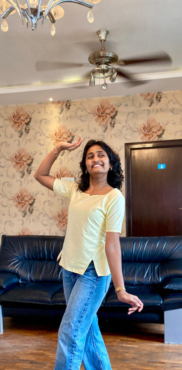 Spun Cotton Square Neck Top – Butter Yellow.