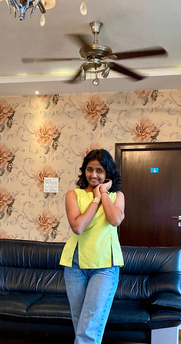 Pista Green Colour Linen Side-Slit Top.