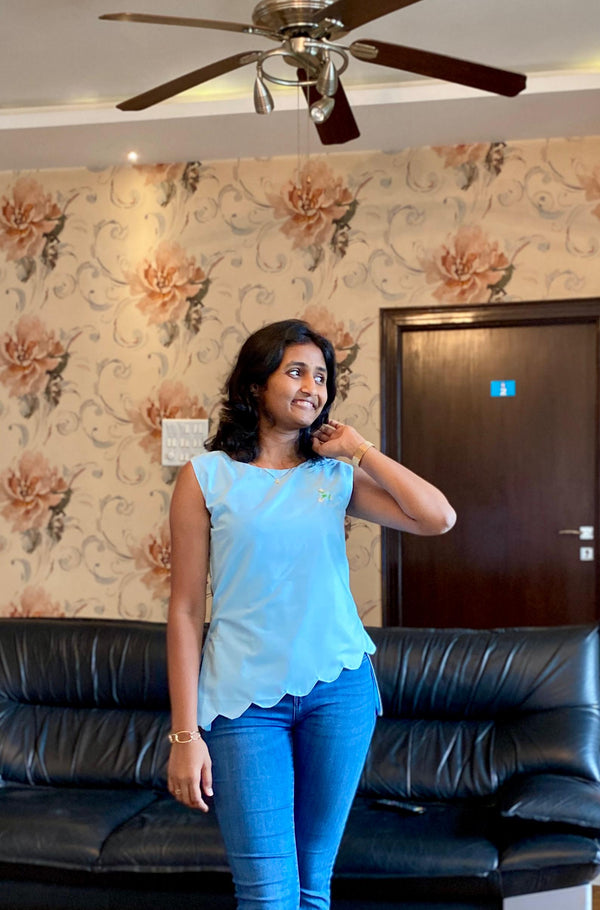 Spun Cotton Scallop-Edge light sky blue color Top.