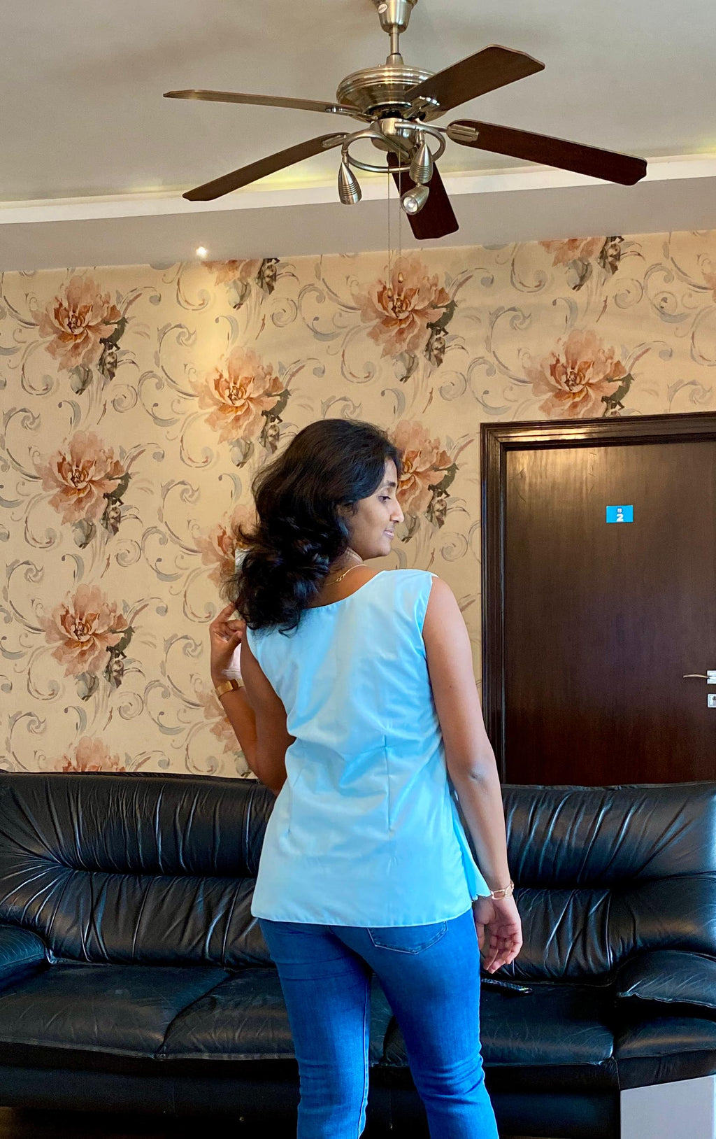 Spun Cotton Scallop-Edge light sky blue color Top.