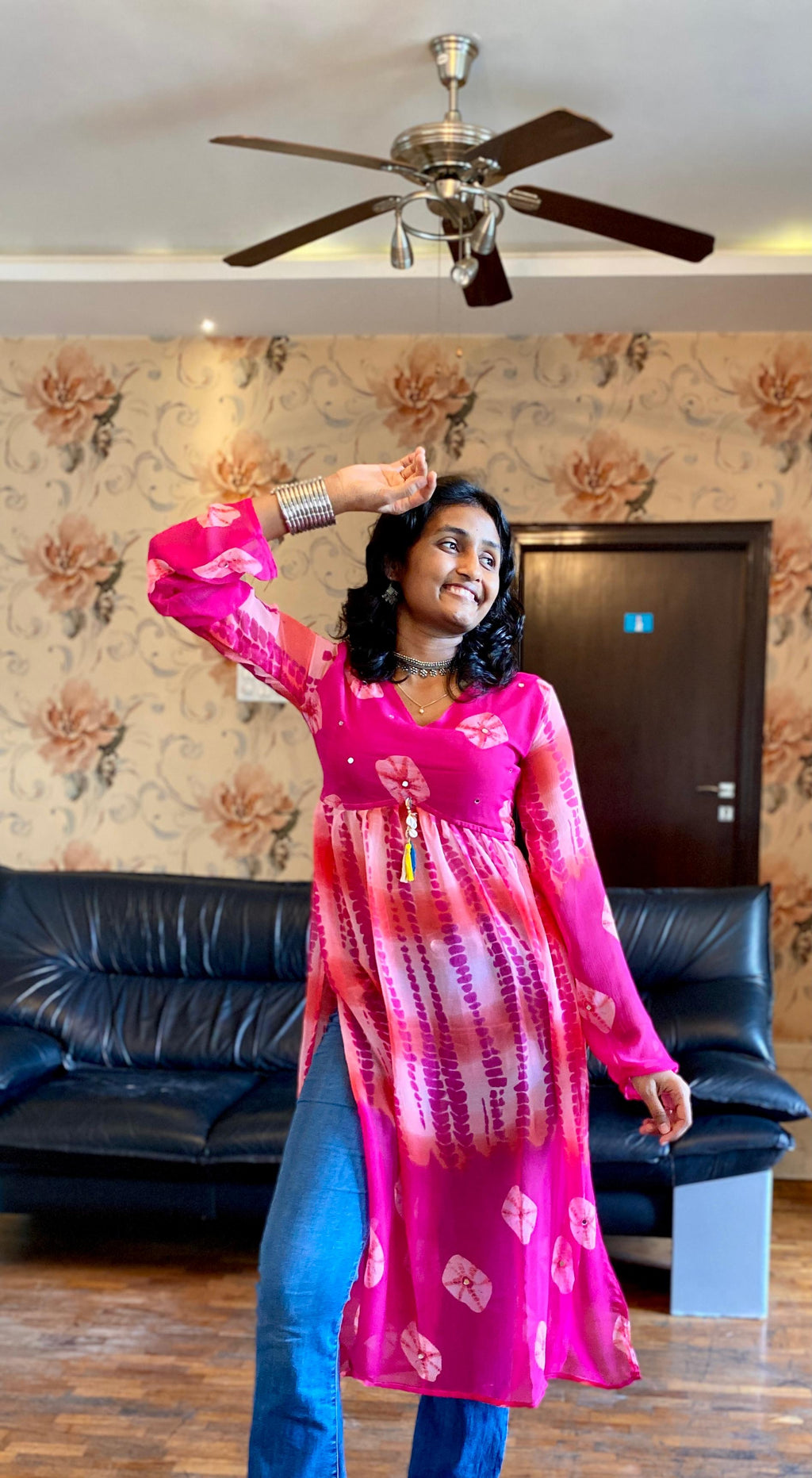 Radiant Pink Marble Fabric Kurta - Navratri Special.