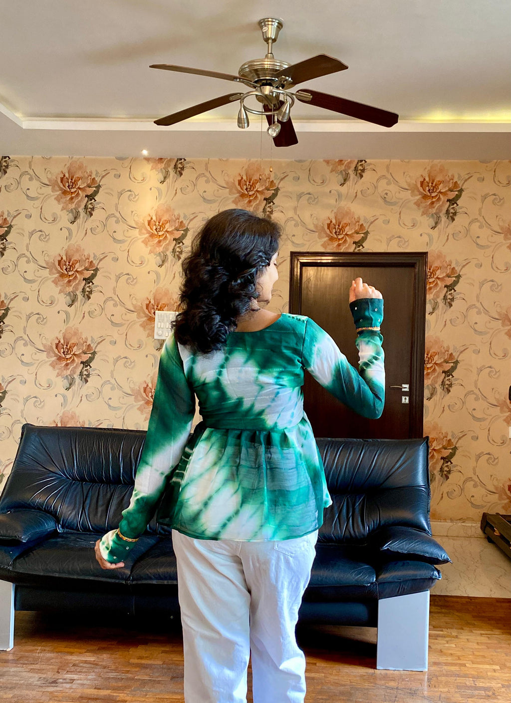 Navratri Special Green Marble Fabric  Top .