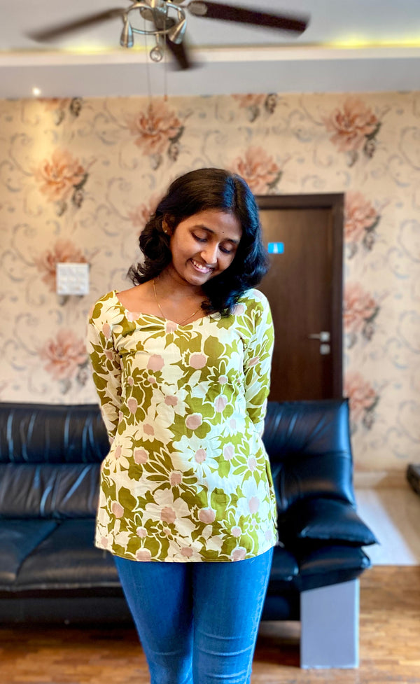 Bloom Whisper Cotton Short Kurti.