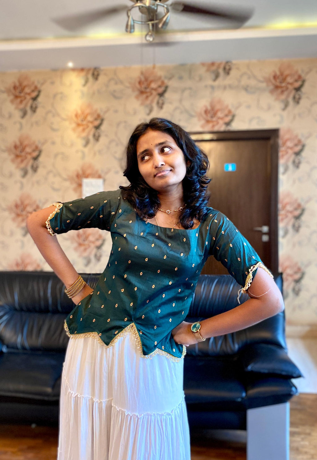 Emerald Green Raw Silk Top.