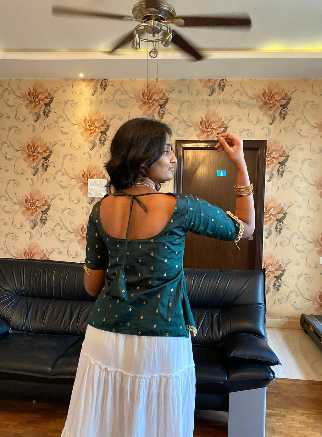 Emerald Green Raw Silk Top.