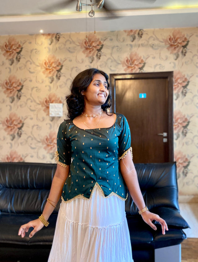 Emerald Green Raw Silk Top.