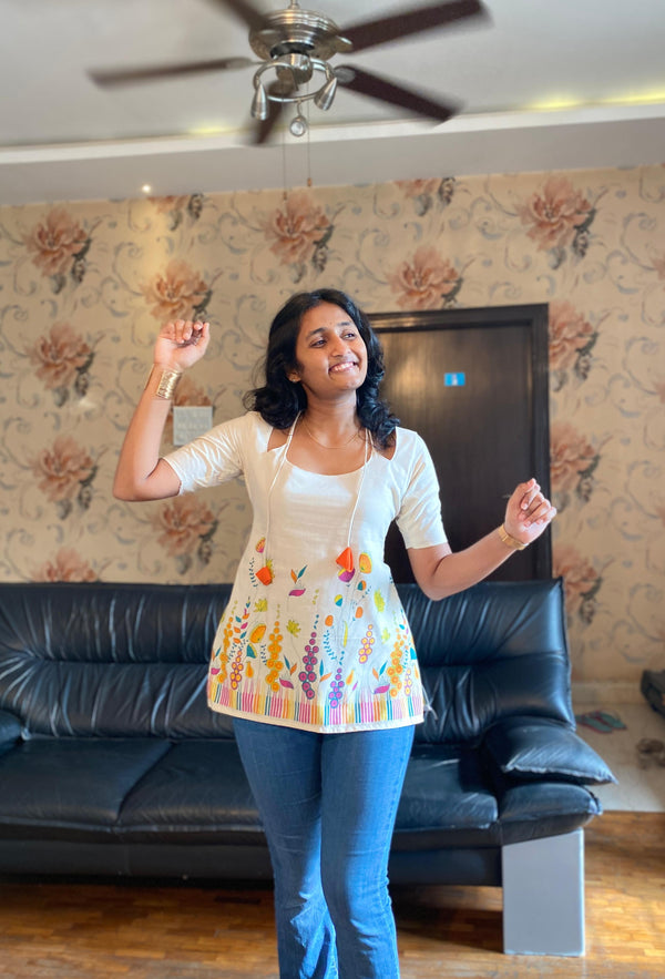 Pure Cotton Floral Bliss Short Kurti – Vibrant, Breezy & Beautiful.