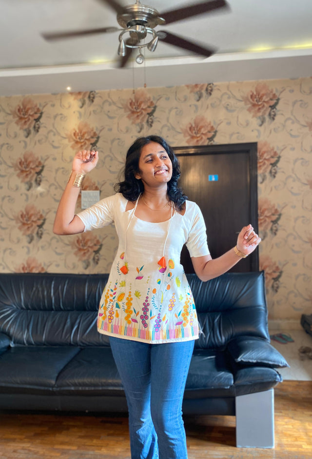 Pure Cotton Floral Bliss Short Kurti – Vibrant, Breezy & Beautiful.