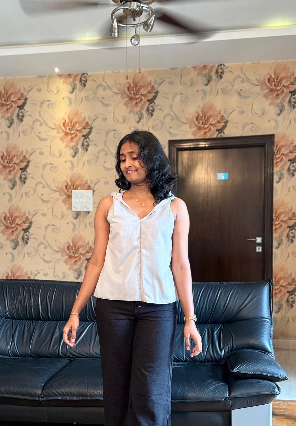 Minimalist V-Neck Cotton Sleeveless Top- Office Fits