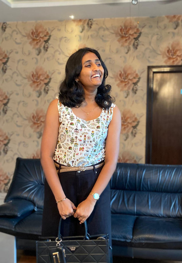 Handcrafted-Style Printed Cotton Sleeveless Top- Office wear