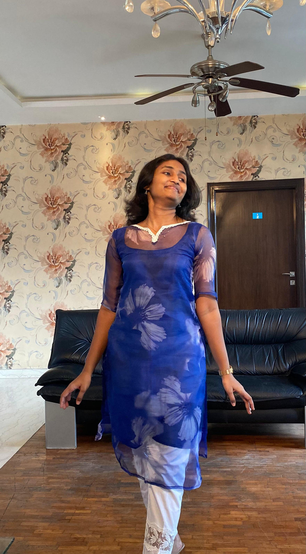 Elegant Organza Floral Semi-Formal Kurti..