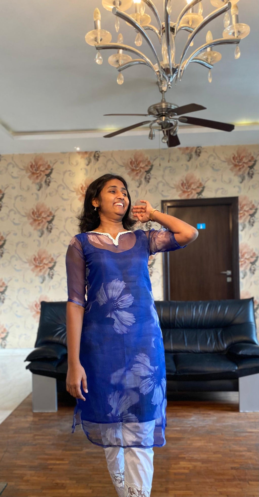 Elegant Organza Floral Semi-Formal Kurti..