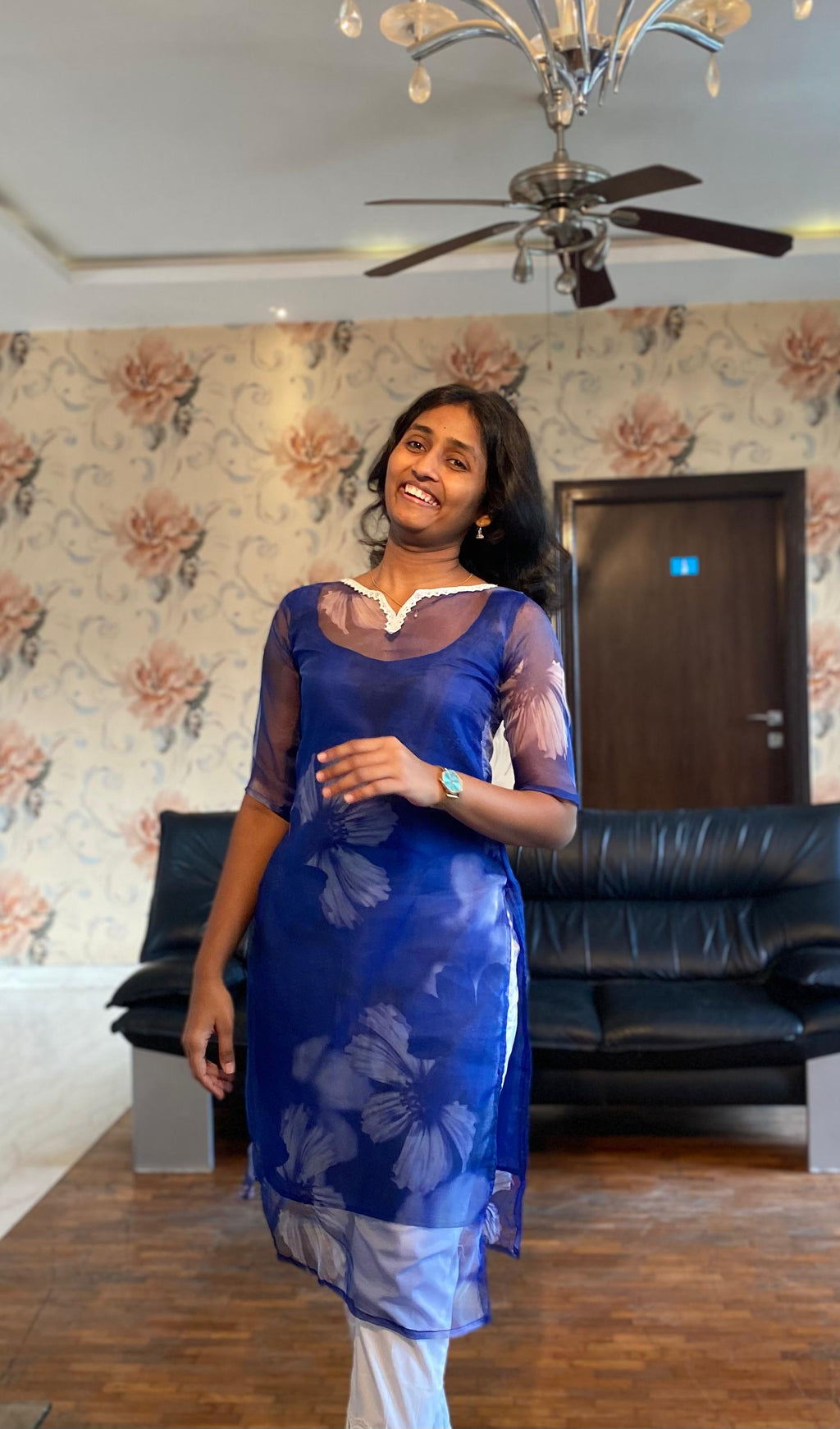 Elegant Organza Floral Semi-Formal Kurti..